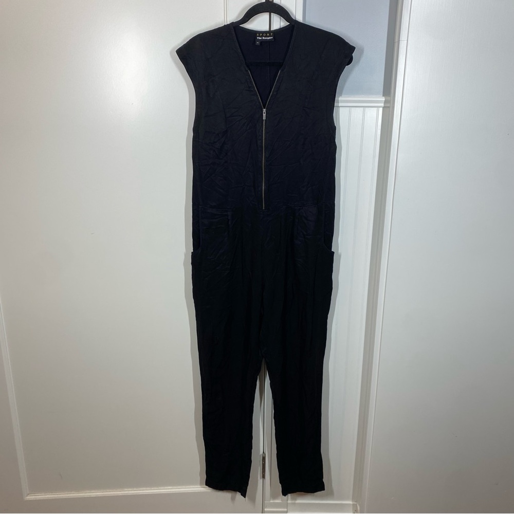 The Kooples Sport black Satin Zip Jumpsuit size medium office‎ work business - Picture 2 of 8